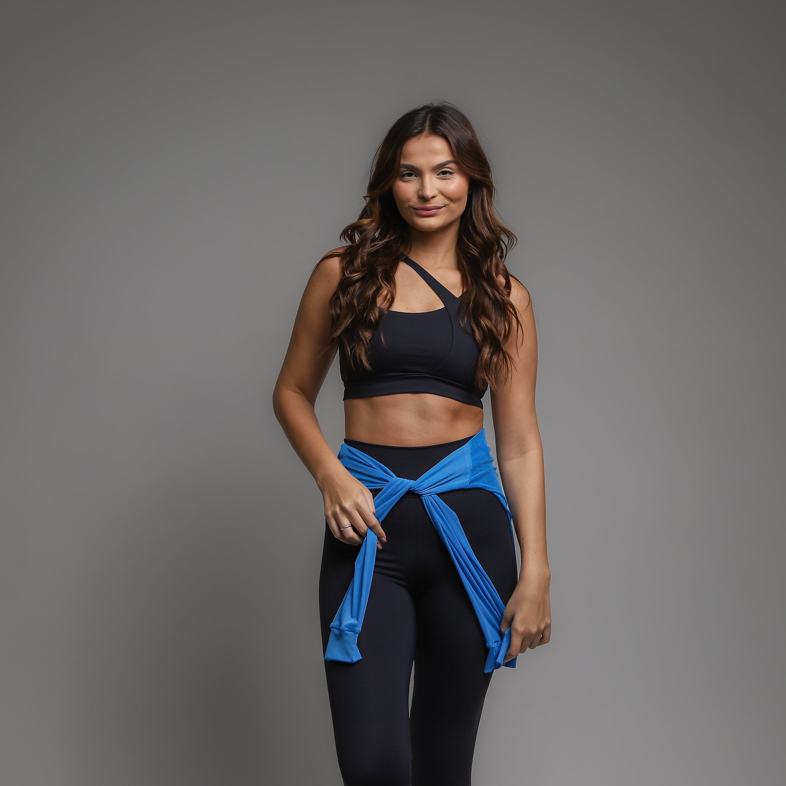 Blusa Tule Manga Longa Azul