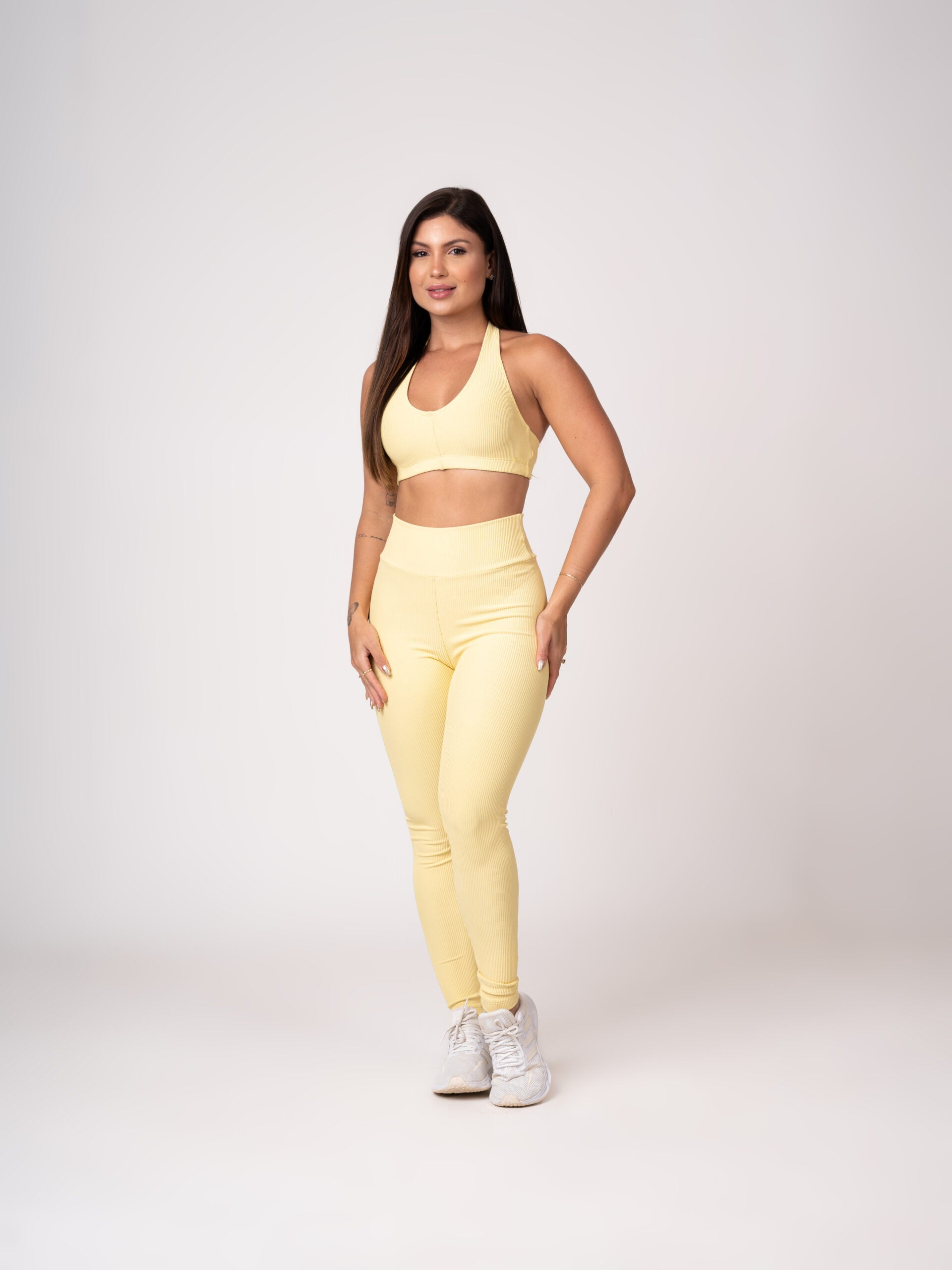 Conjunto Legging e Top Frente Única Amarelo Manteiga Flow